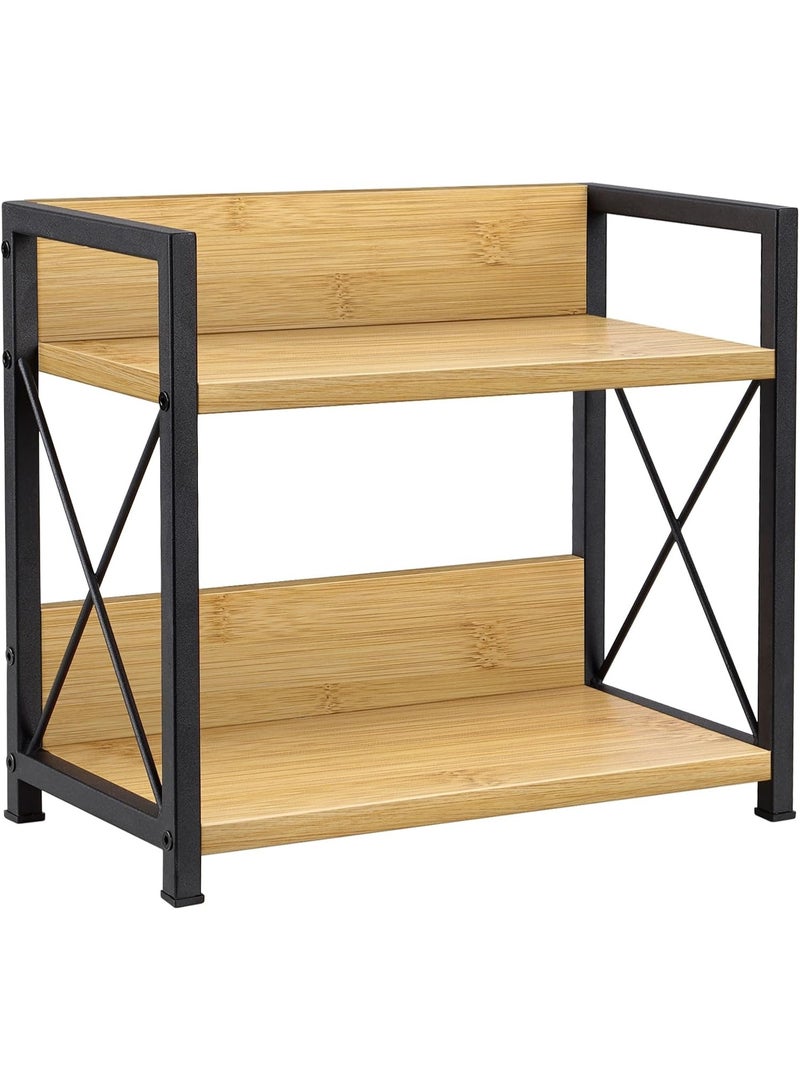 Countertop Shelf Organizer, 2 Tier Kitchen Spice Rack Organizer for Countertop, Wood Coffee Counter Shelf Organizer for Home (Bamboo), Bamboo & Black, 11.8''×6.2''×10.4'' - Image 1